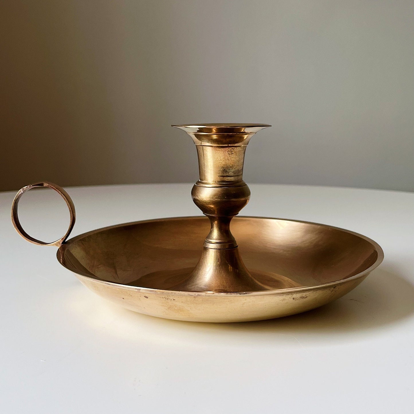 Mid Century Modern Brass Catchall with Candleholder