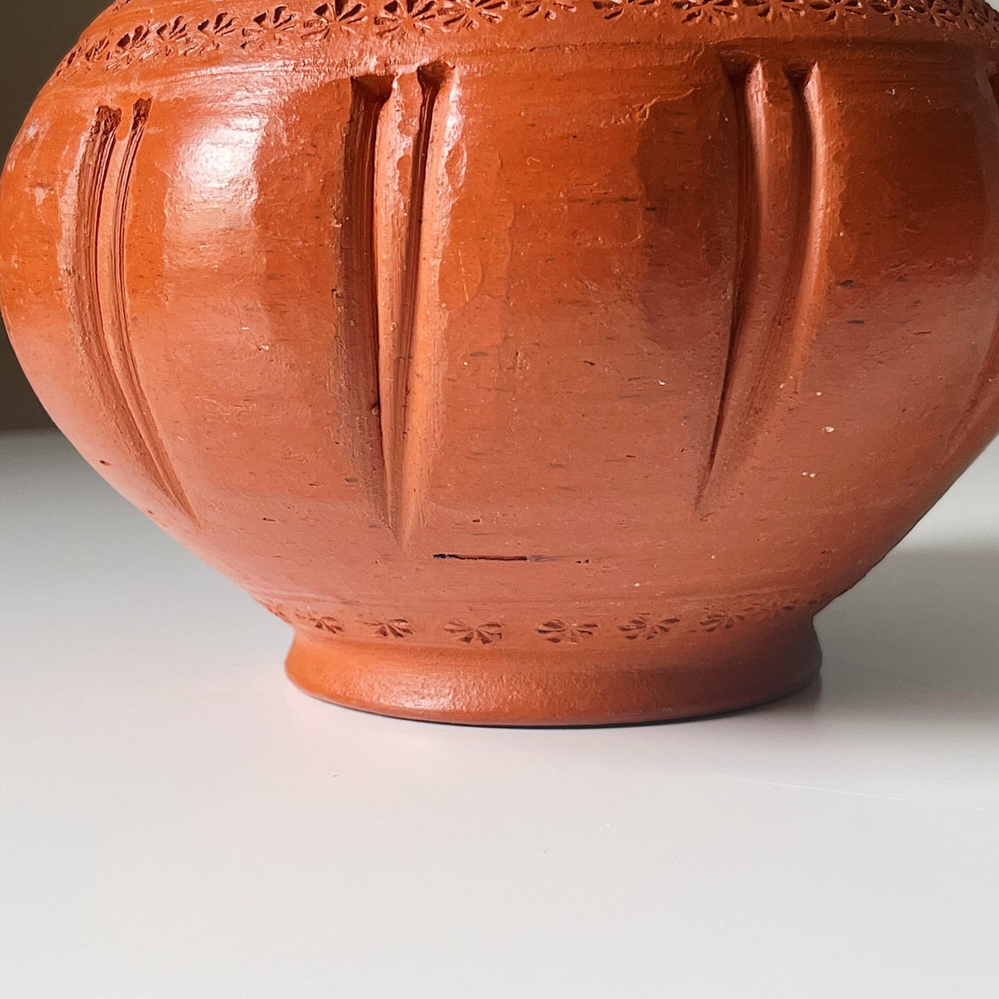 Terracotta Lidded Pot with Etched Design