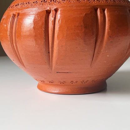 Terracotta Lidded Pot with Etched Design