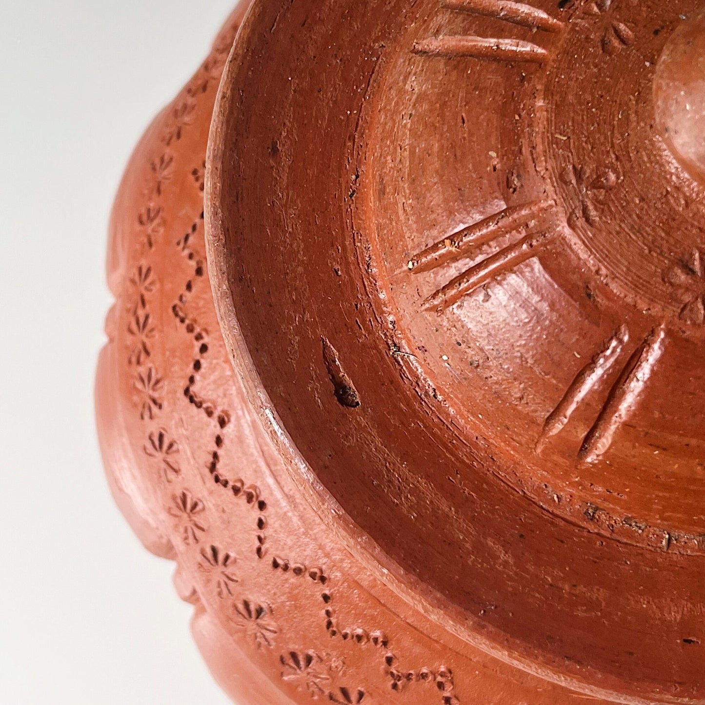 Terracotta Lidded Pot with Etched Design