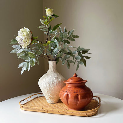 Terracotta Lidded Pot with Etched Design