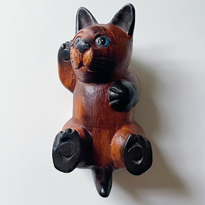 Thai Hand Carved Wood Cat Figurine