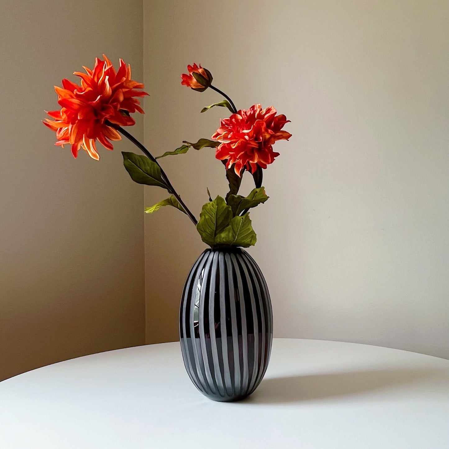 Deep Purple Cut Back Glass Vase with Ribbed Design