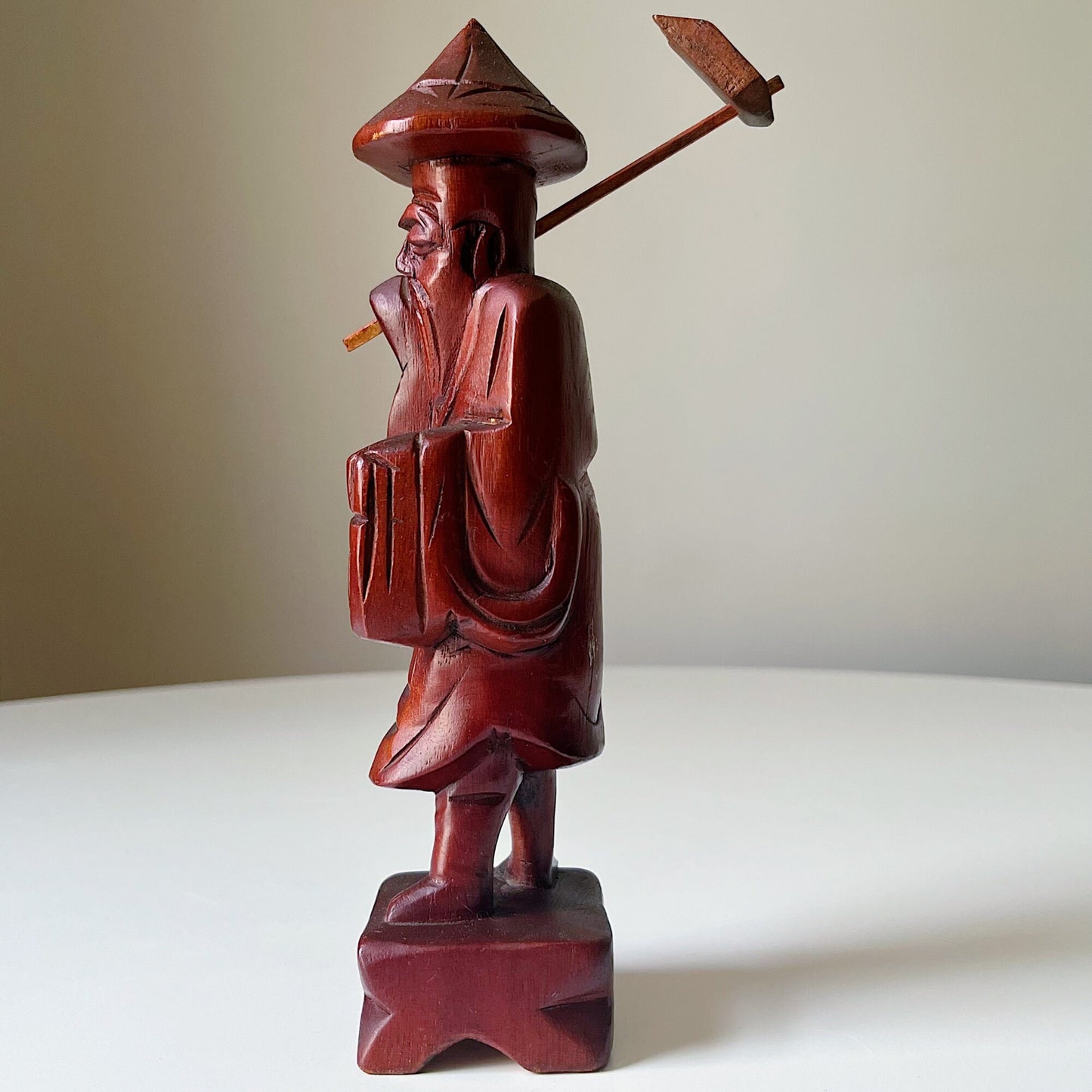 Japanese Hand Carved Wood Figurine of a Farmer