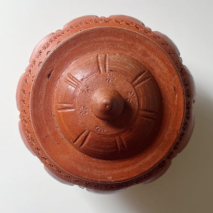 Terracotta Lidded Pot with Etched Design