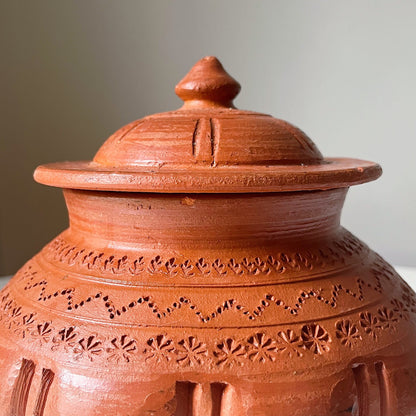 Terracotta Lidded Pot with Etched Design