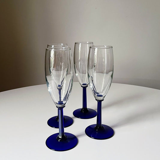 French Cobalt Blue Crystal Champagne Flutes