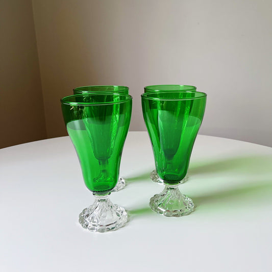 Forest Green Goblets with Clear Pedestal Base