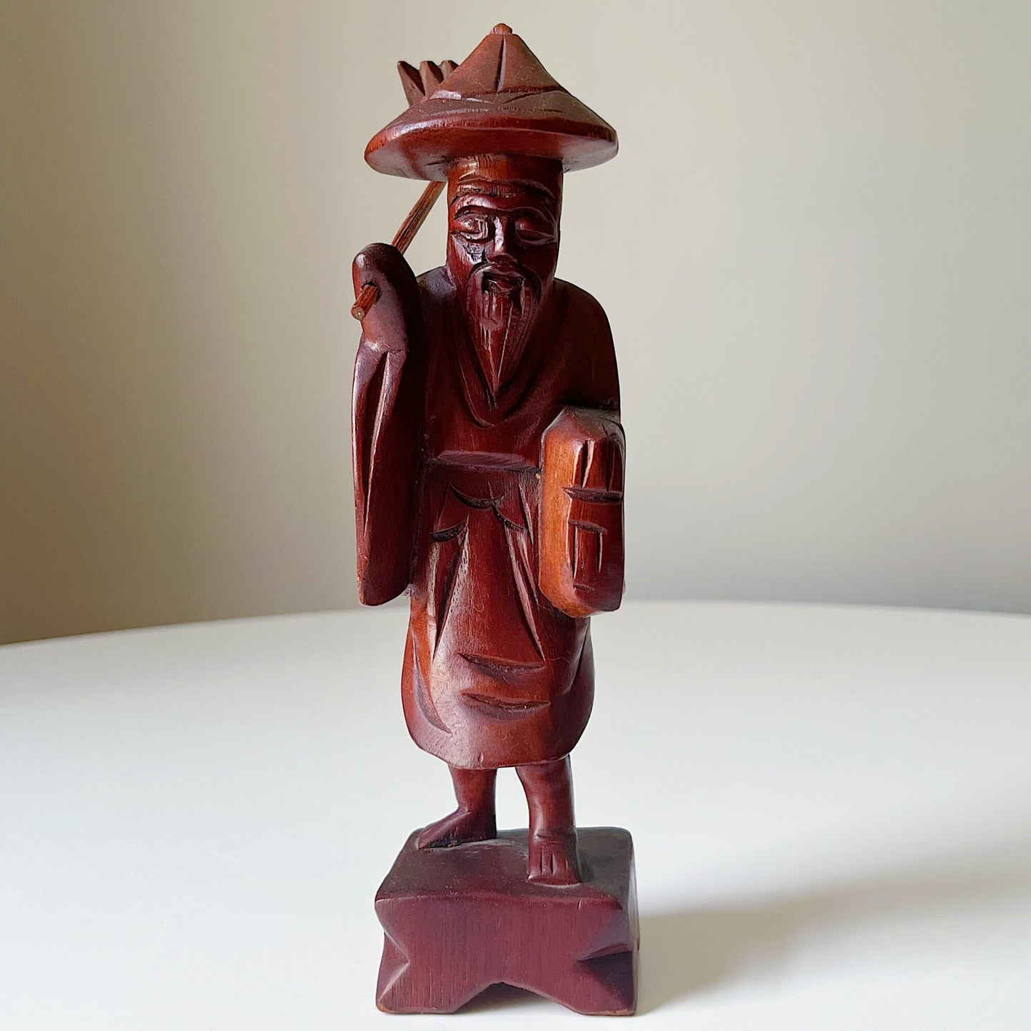 Japanese Hand Carved Wood Figurine of a Farmer