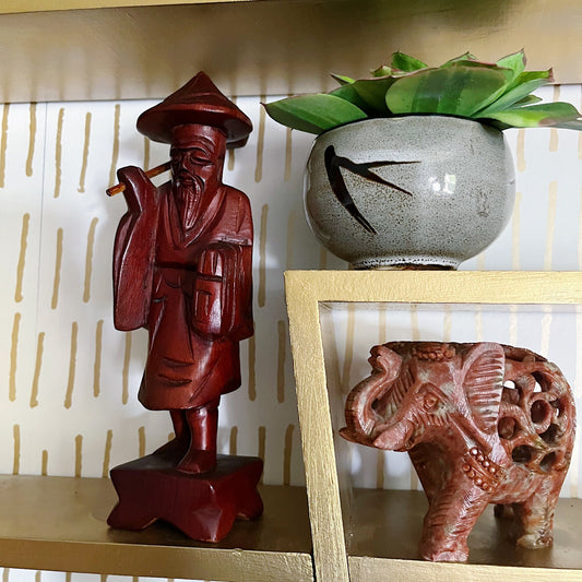 Japanese Hand Carved Wood Figurine of a Farmer