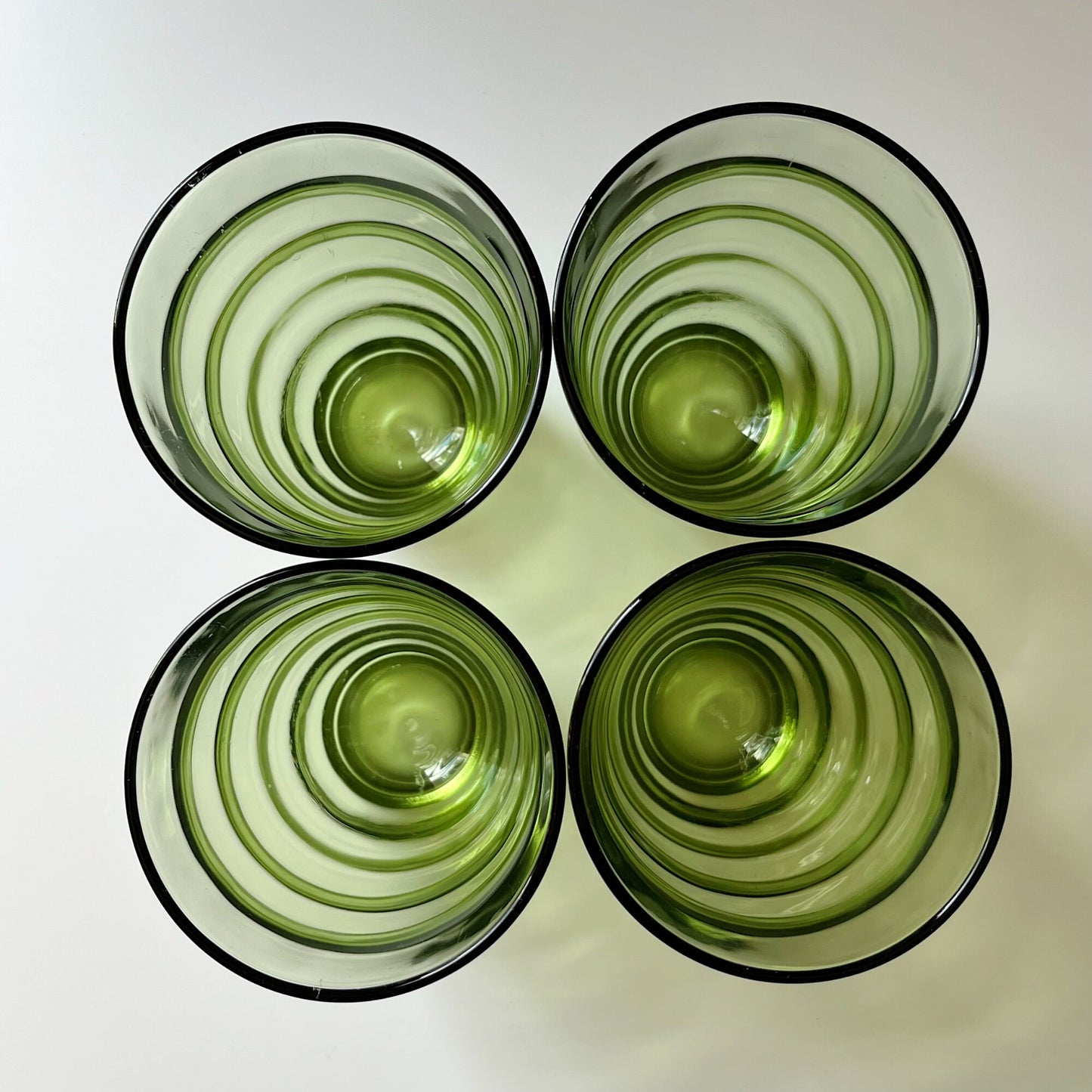 Green Glass Tumblers with Ripple Pattern