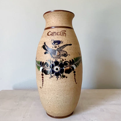 Signed Hand Painted Tonala Mexican Folk Art Vase