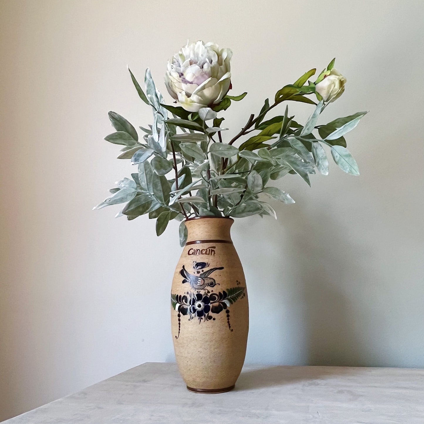 Signed Hand Painted Tonala Mexican Folk Art Vase