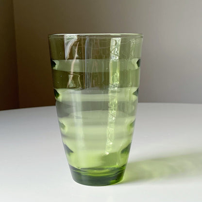 Green Glass Tumblers with Ripple Pattern