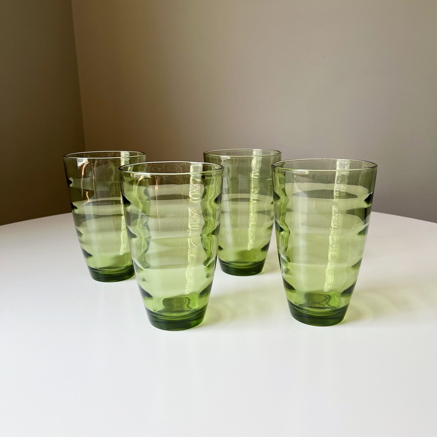 Green Glass Tumblers with Ripple Pattern