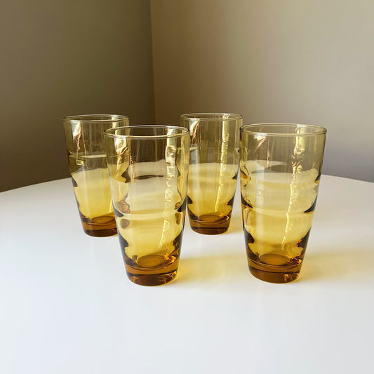 Amber Glass Tumblers with Ripple Pattern