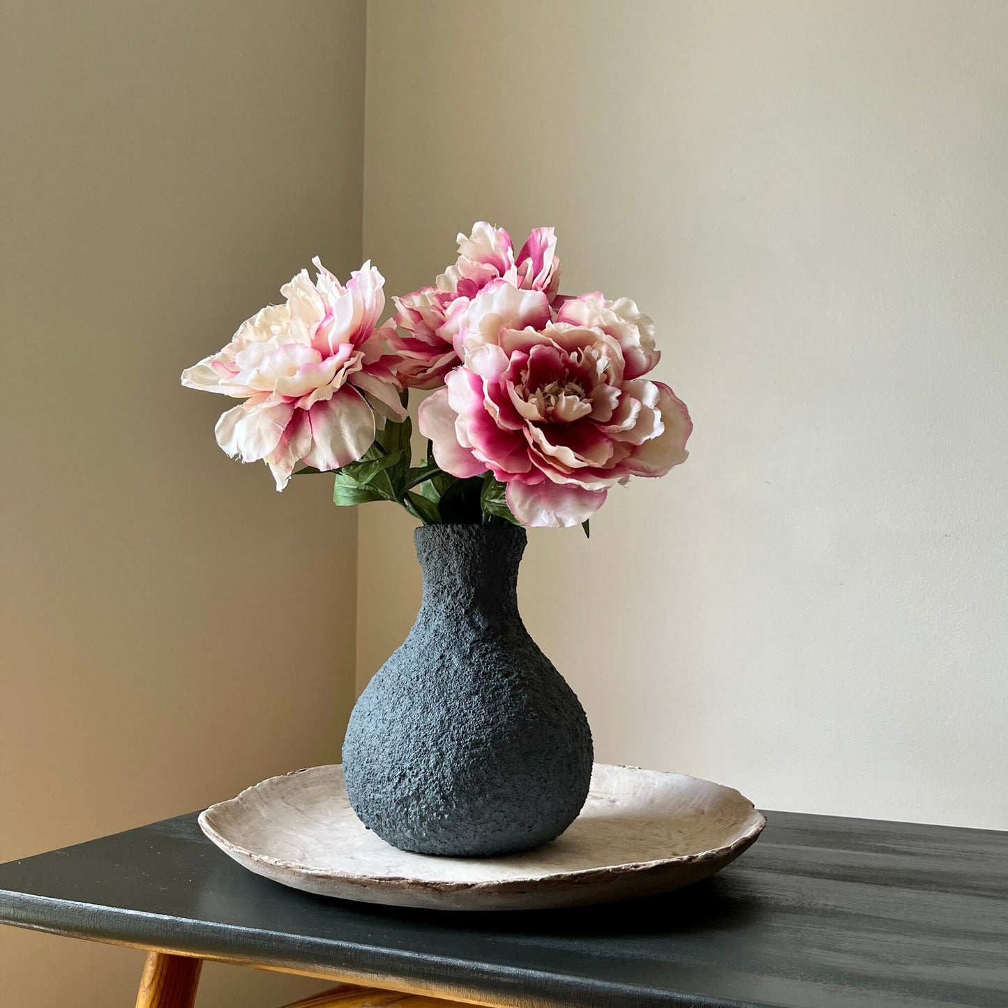 Charcoal Textured Vase with Organic Bulbous Shape