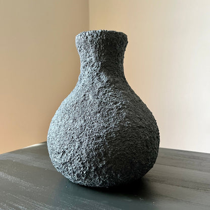 Charcoal Textured Vase with Organic Bulbous Shape