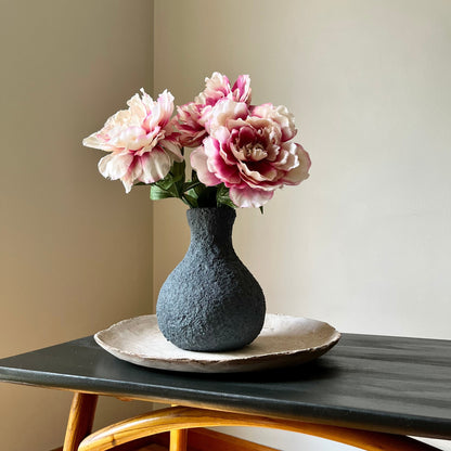 Charcoal Textured Vase with Organic Bulbous Shape