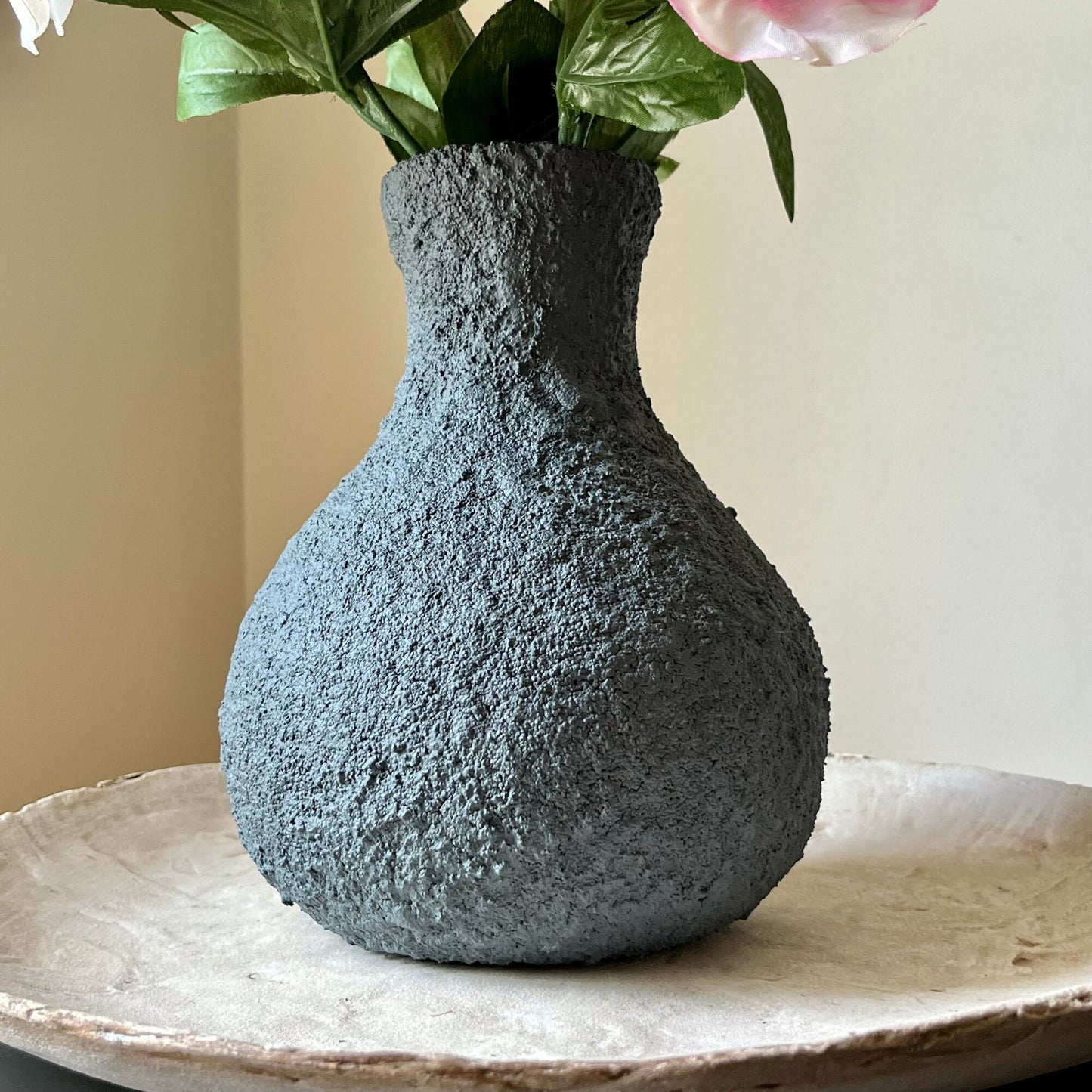 Charcoal Textured Vase with Organic Bulbous Shape