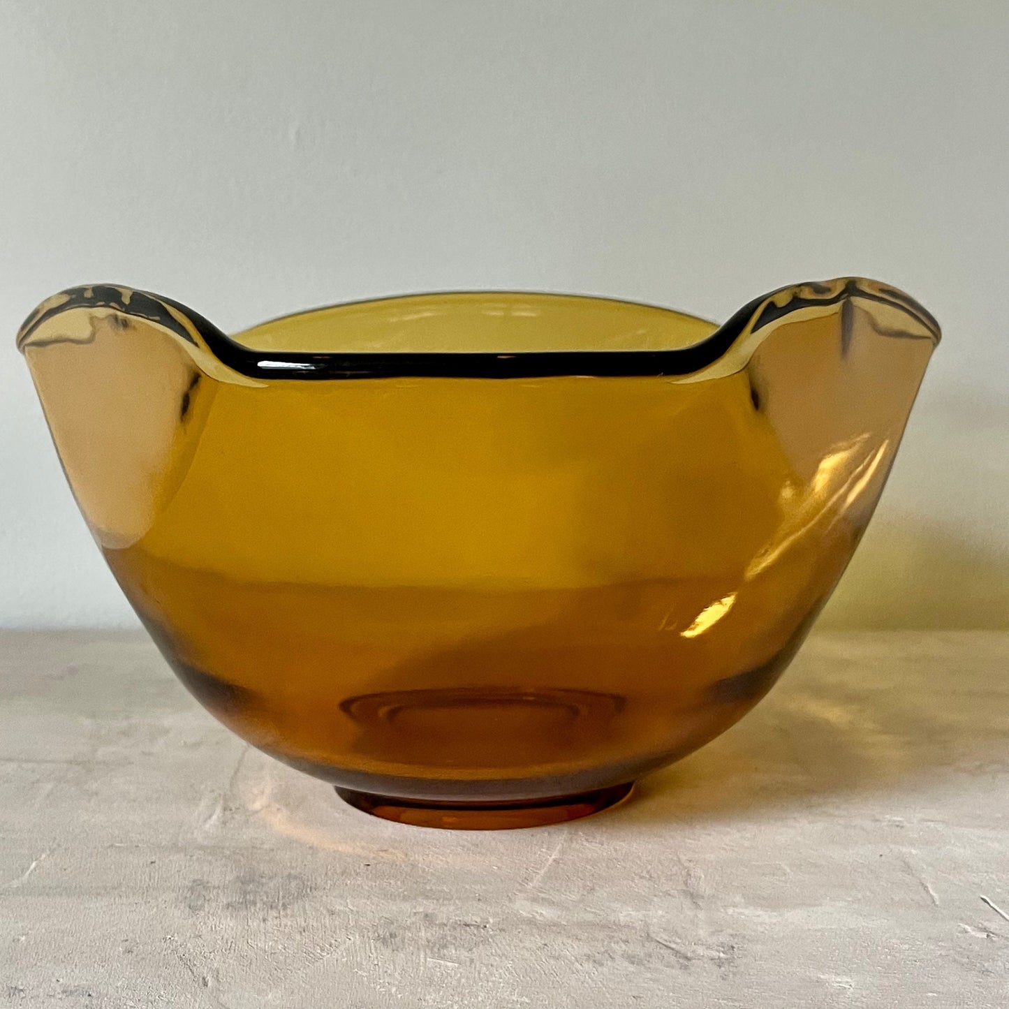 Amber Glass Serving Bowl with Scalloped Rim by Indiana Glass