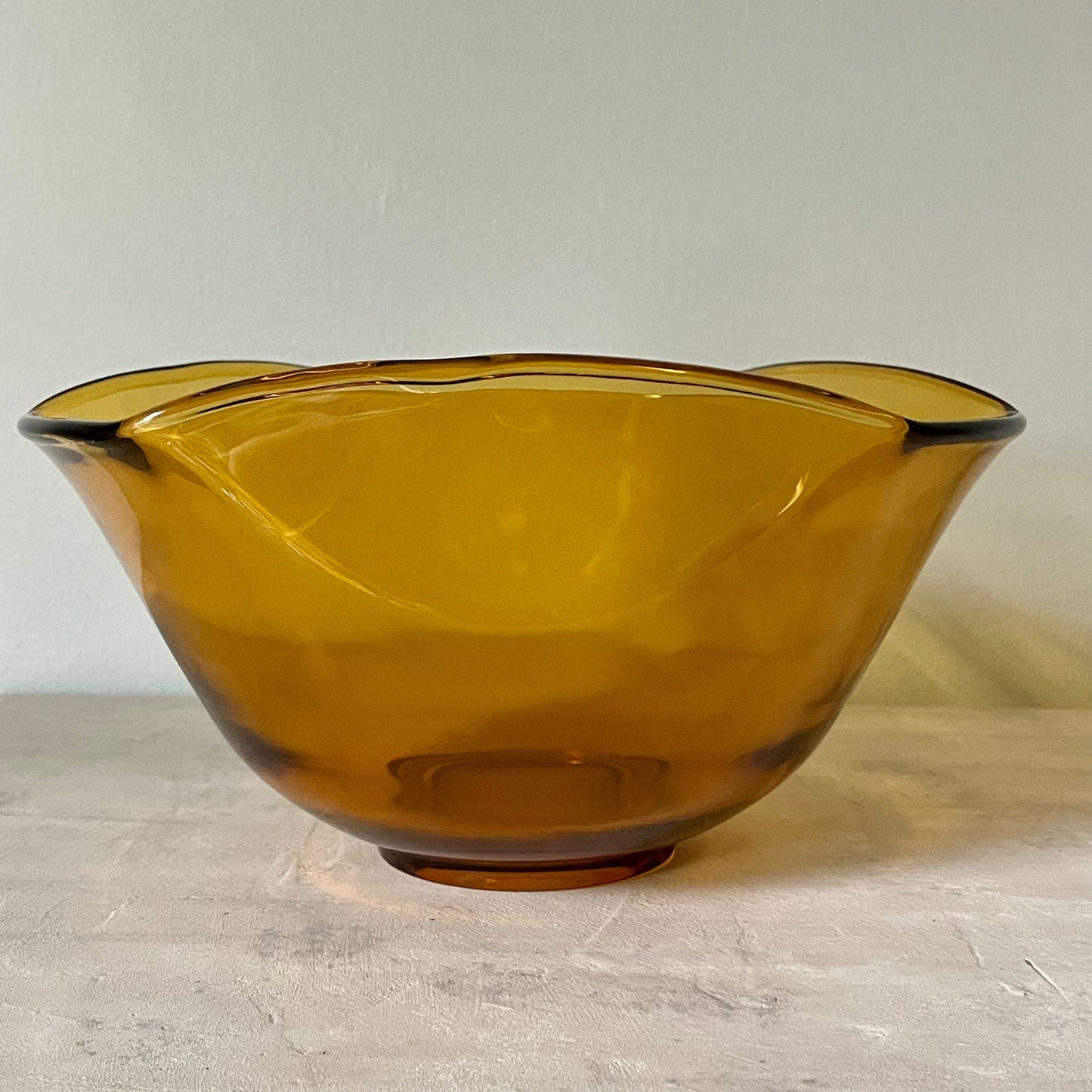 Amber Glass Serving Bowl with Scalloped Rim by Indiana Glass