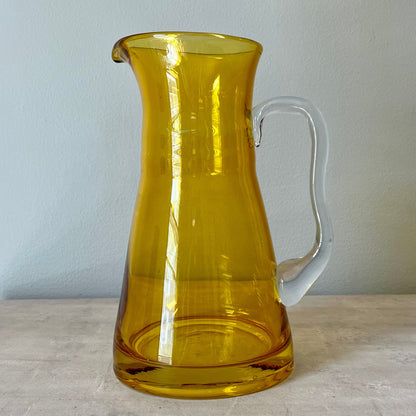 Amber Colored Glass Pitcher with Asymmetric Handle