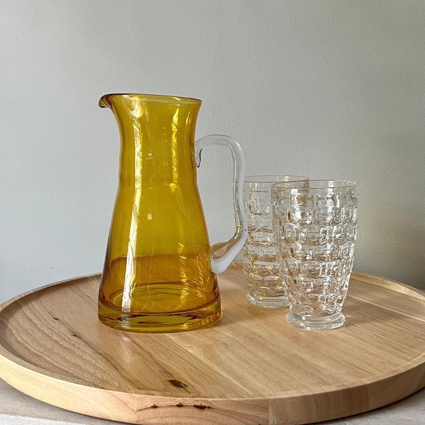 Amber Colored Glass Pitcher with Asymmetric Handle