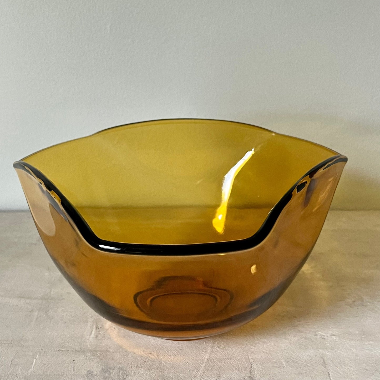 Amber Glass Serving Bowl with Scalloped Rim by Indiana Glass