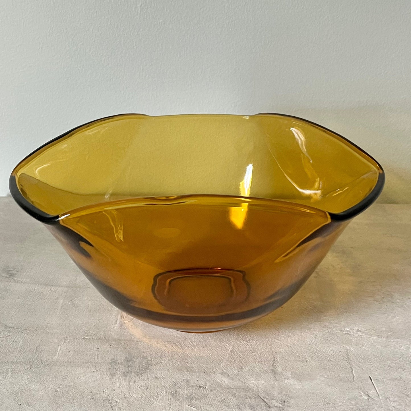 Amber Glass Serving Bowl with Scalloped Rim by Indiana Glass