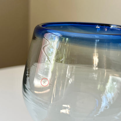 Hand Blown Clear & Cobalt Blue Wine Glasses