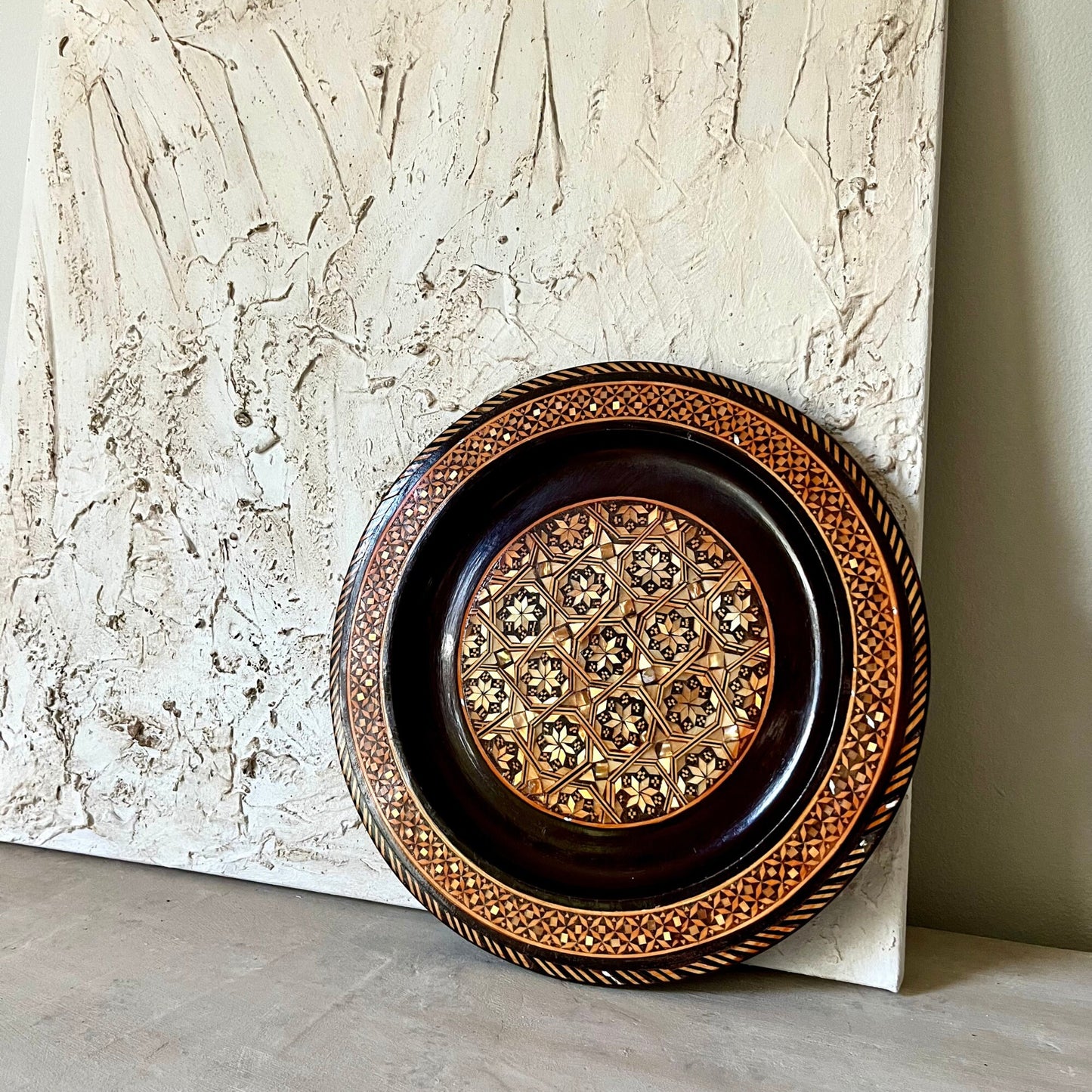 Mid East Wood and Mother of Pearl Inlaid Wall Art