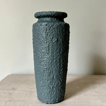 Charcoal Textured Elongated Vase with Pronounced Rim