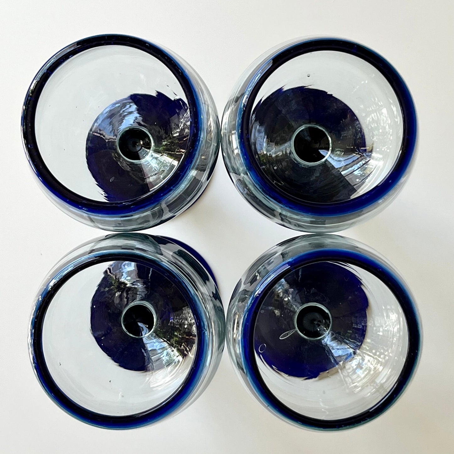 Hand Blown Clear & Cobalt Blue Wine Glasses