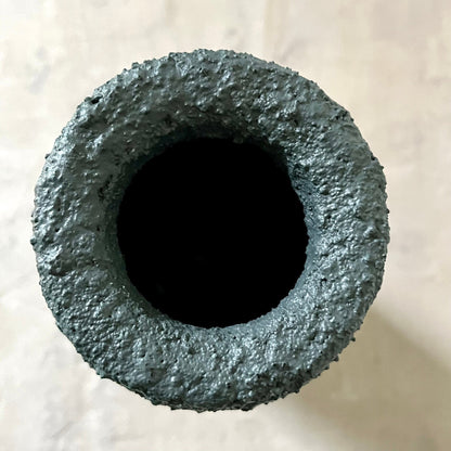 Charcoal Textured Elongated Vase with Pronounced Rim