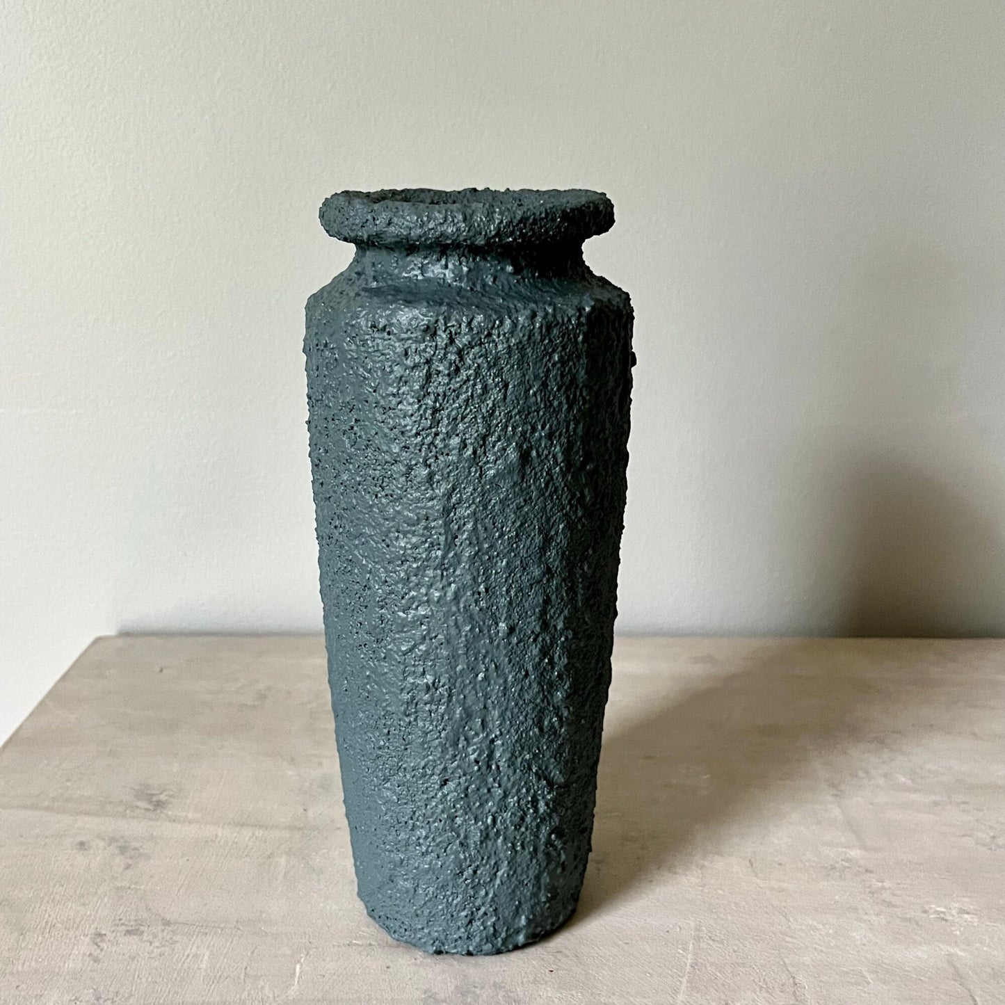 Charcoal Textured Elongated Vase with Pronounced Rim