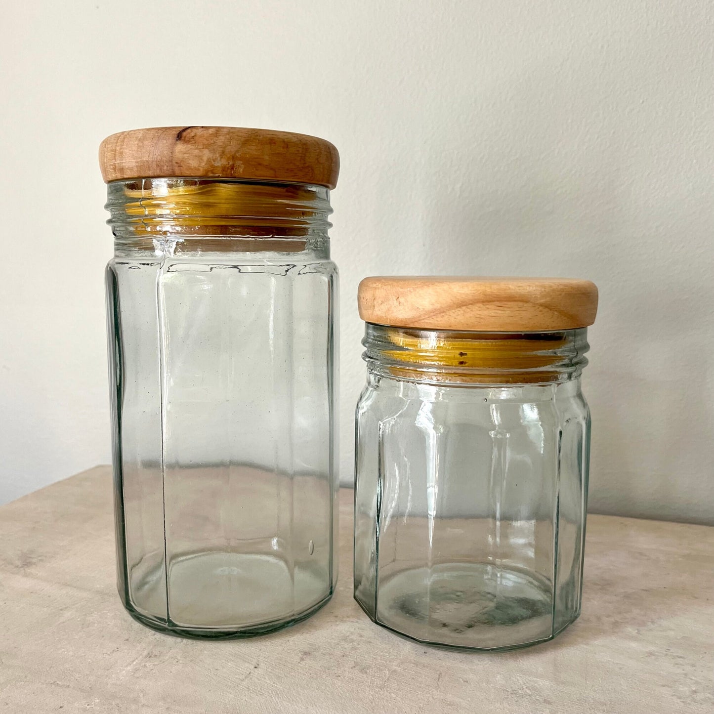 Medium Clear Glass Jars with Wood Lids