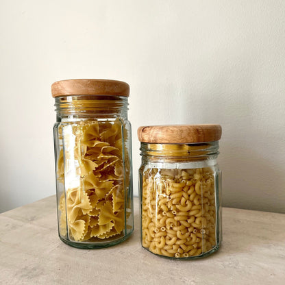 Medium Clear Glass Jars with Wood Lids