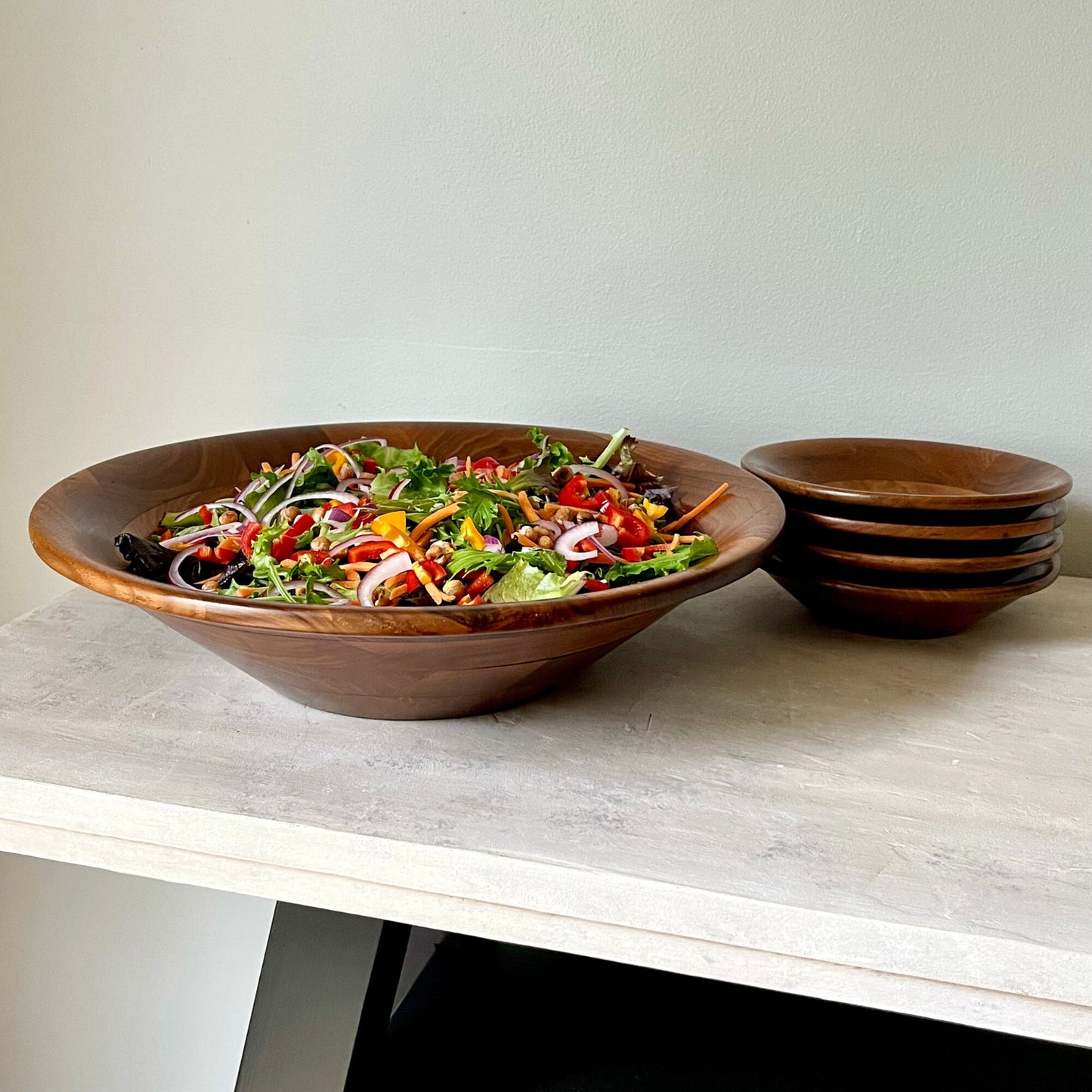 Solid American Walnut Salad Bowl Set