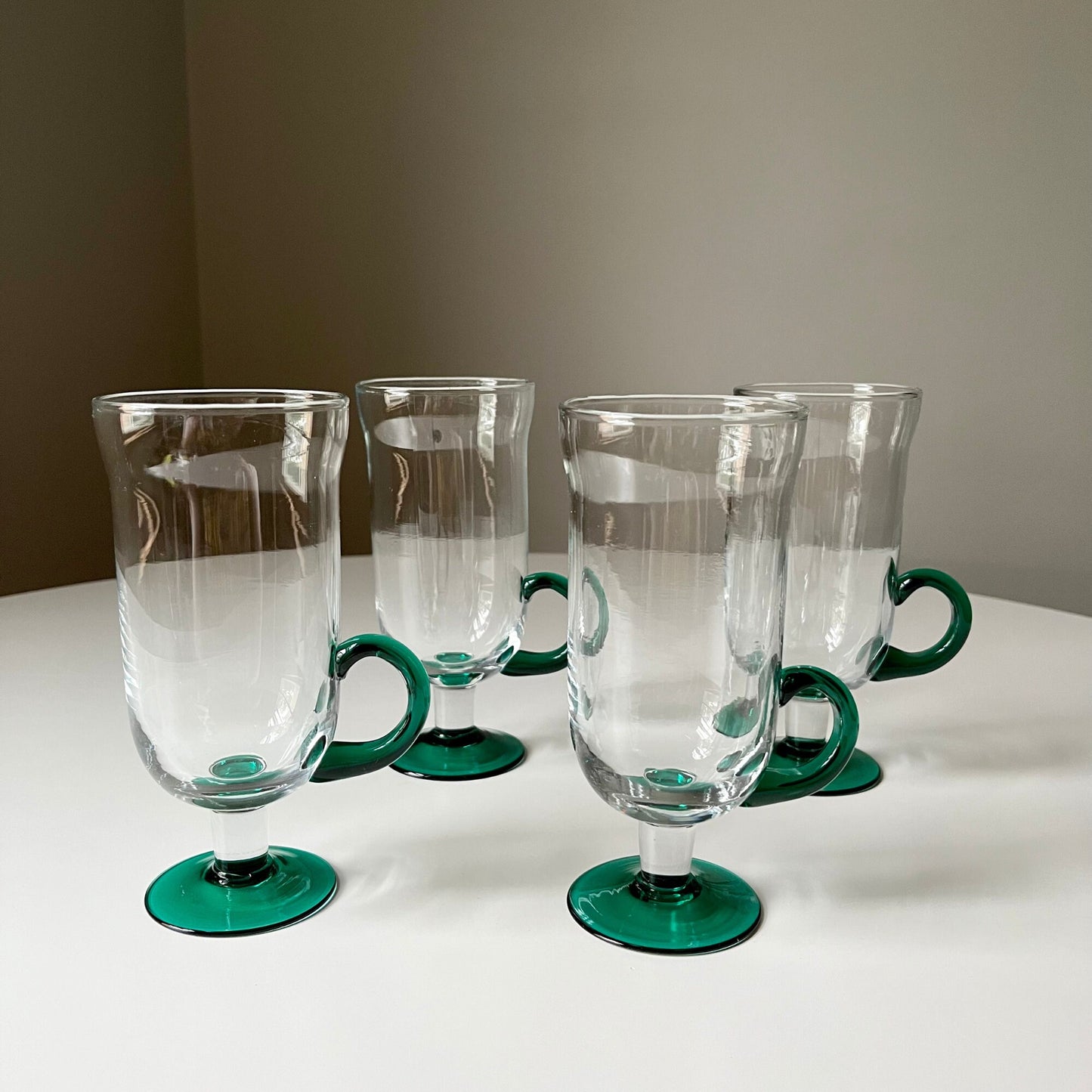 Hand Blown Pedestal Coffee Mugs with Green Accents