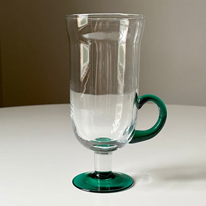 Hand Blown Pedestal Coffee Mugs with Green Accents