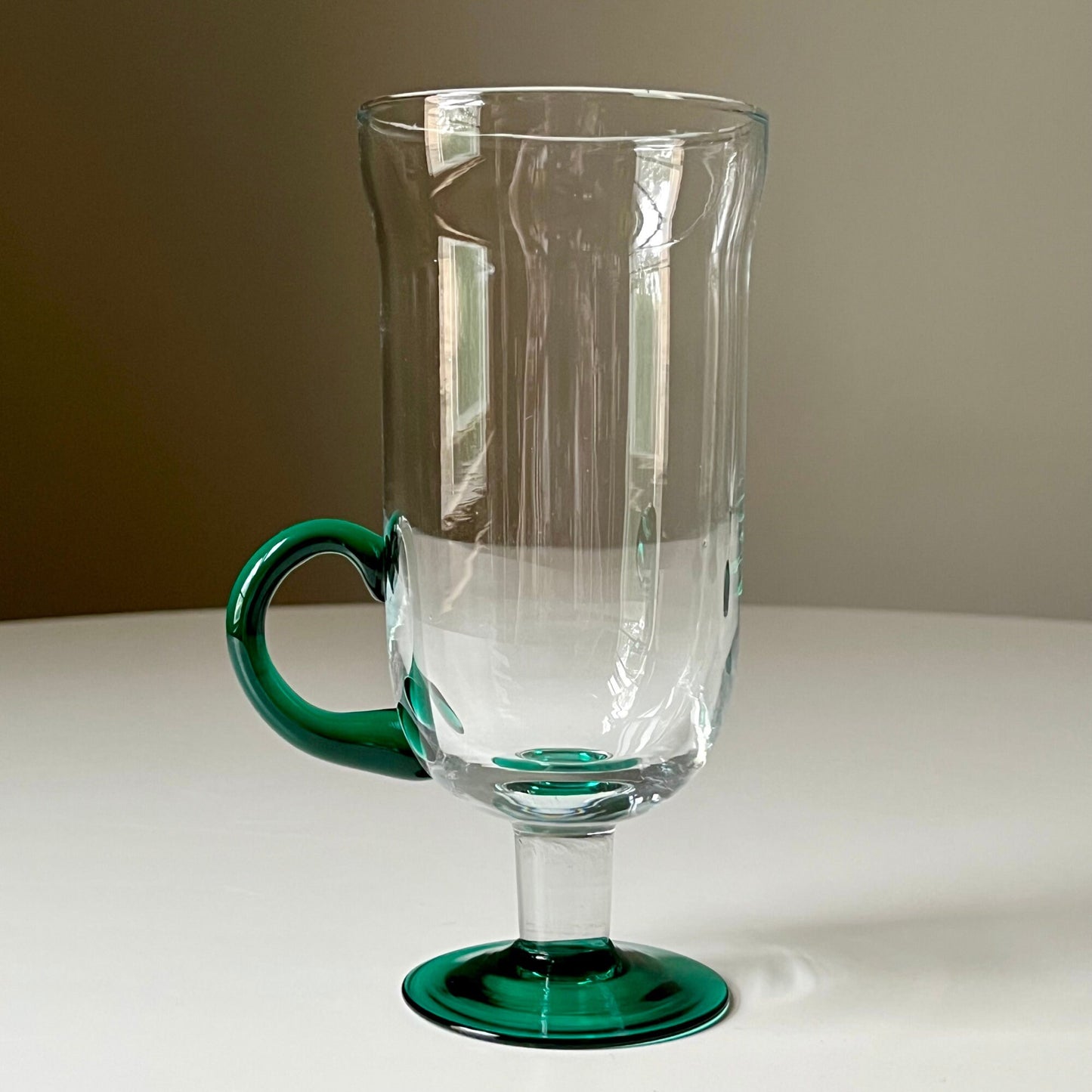 Hand Blown Pedestal Coffee Mugs with Green Accents