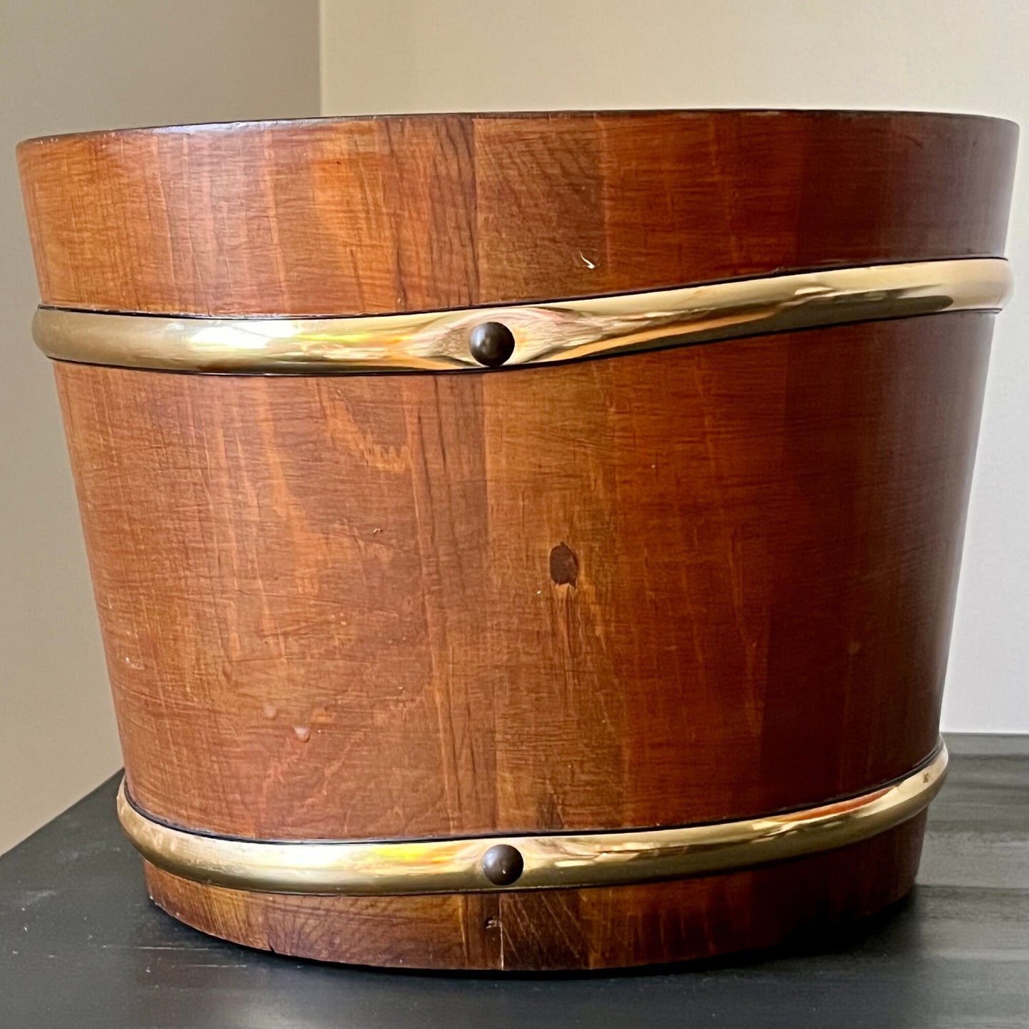 Mid Century Modern Wood Barrel Planter