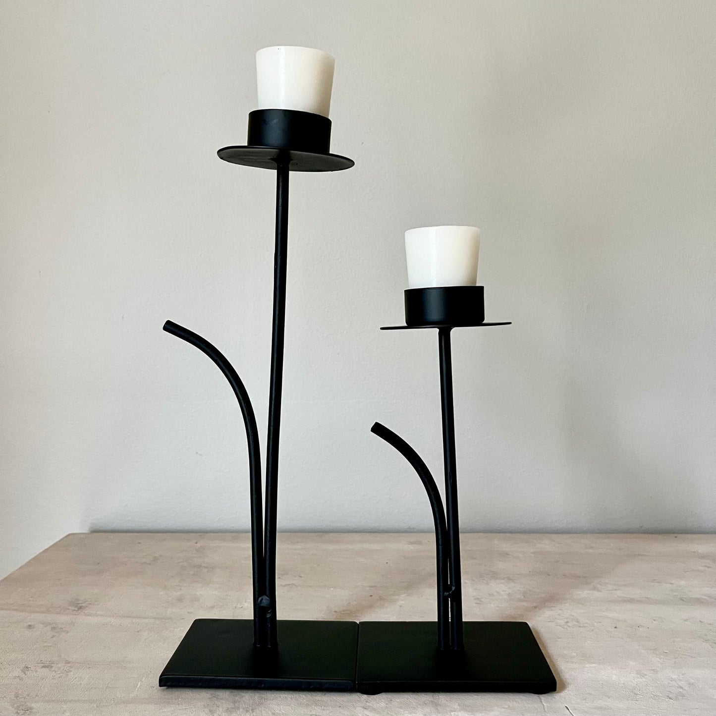 Sleek Black Wrought Iron Candlestick Holders