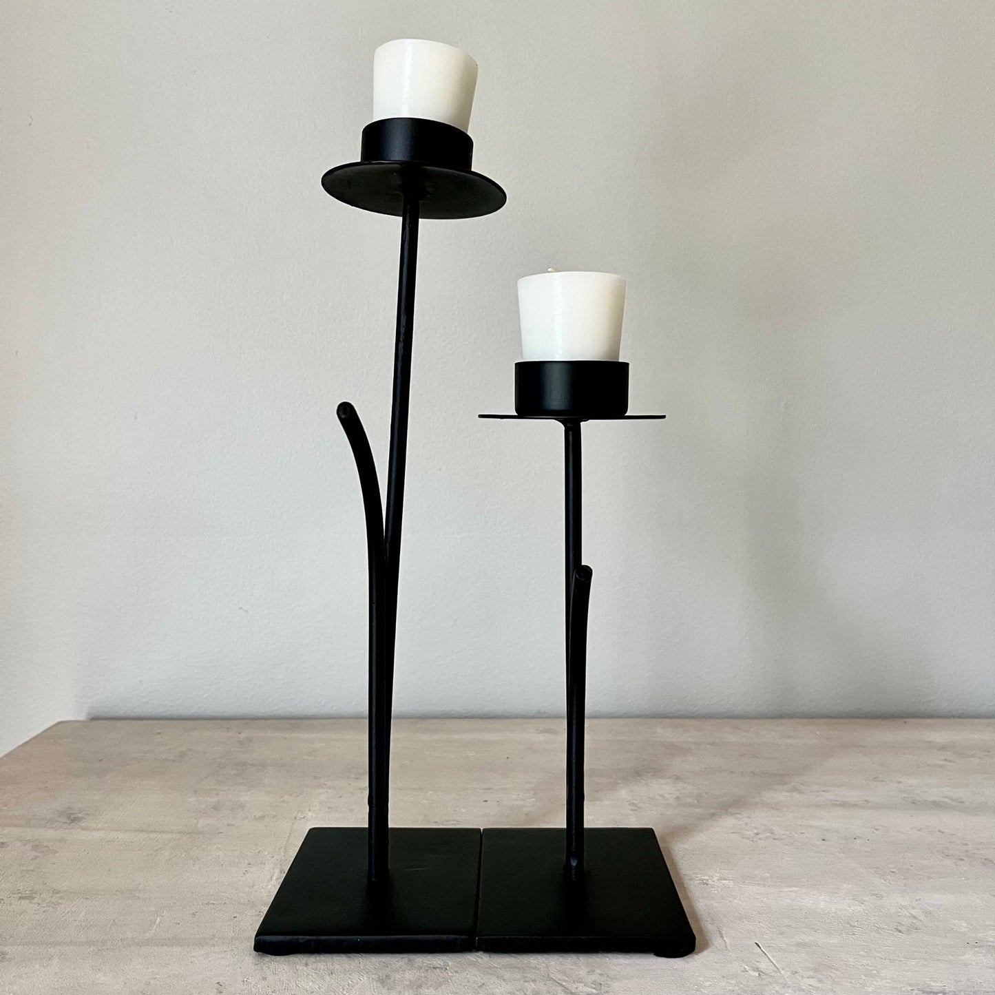 Sleek Black Wrought Iron Candlestick Holders