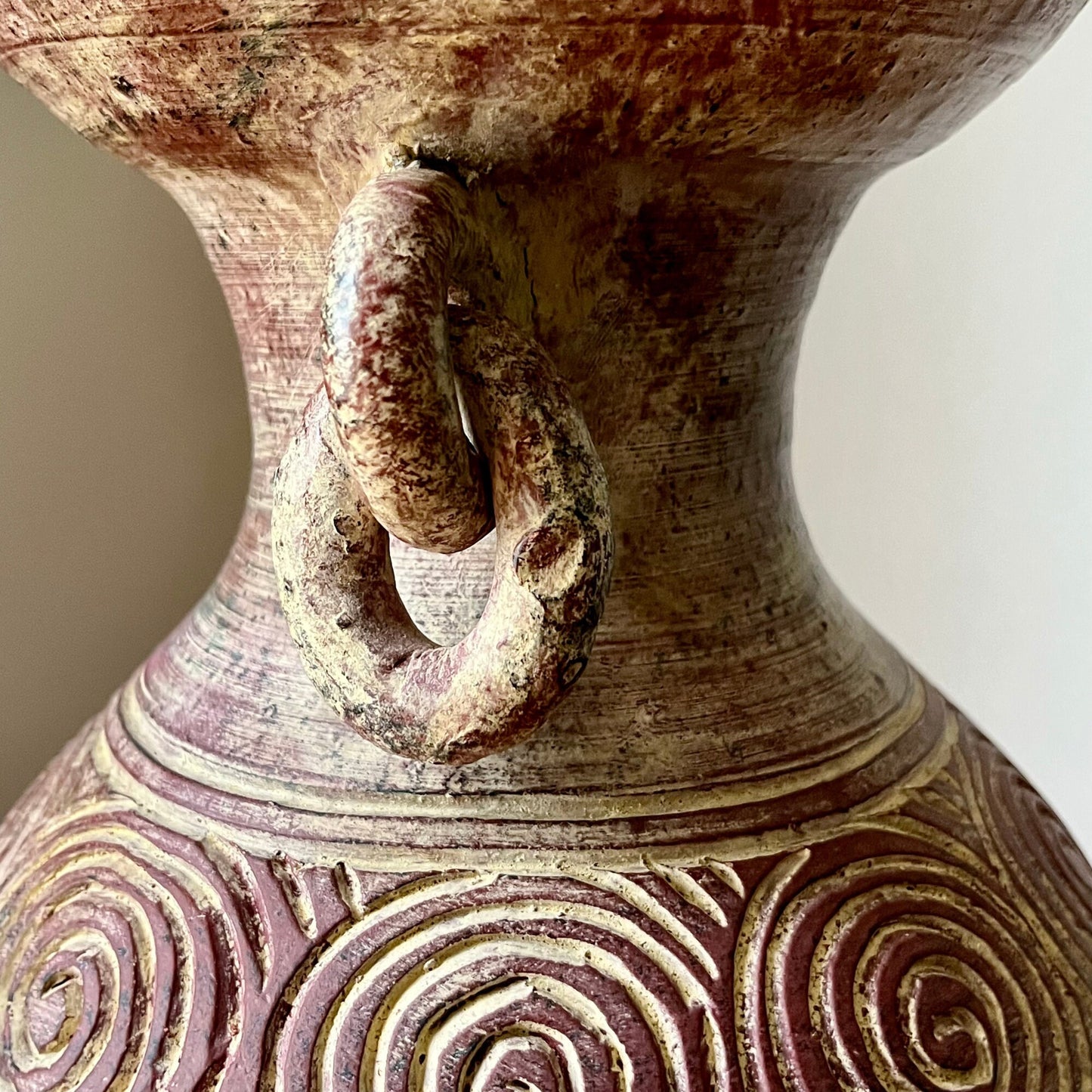 Clay Etched Vase with Loose Ring Handles