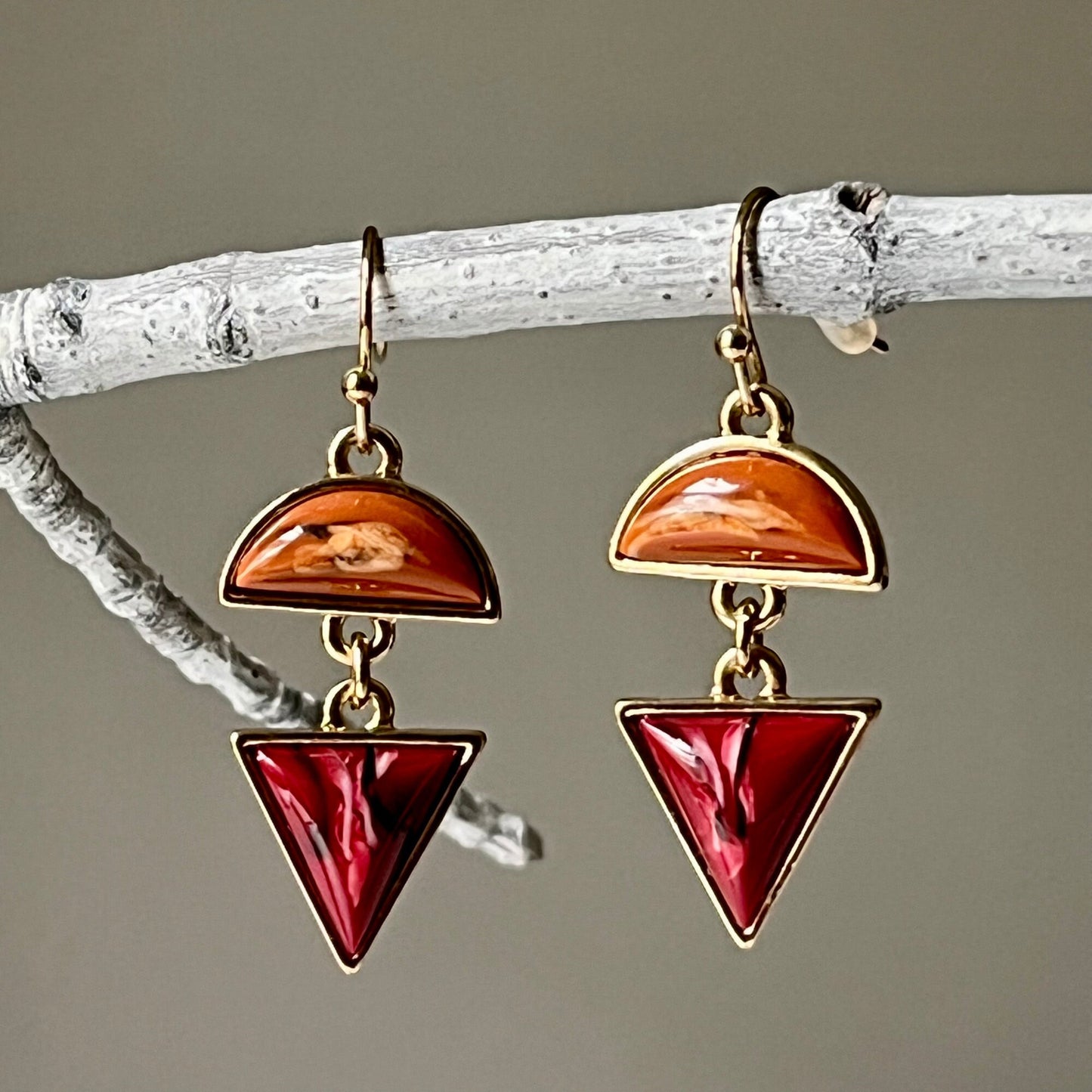 Red Resin Geometric Earrings