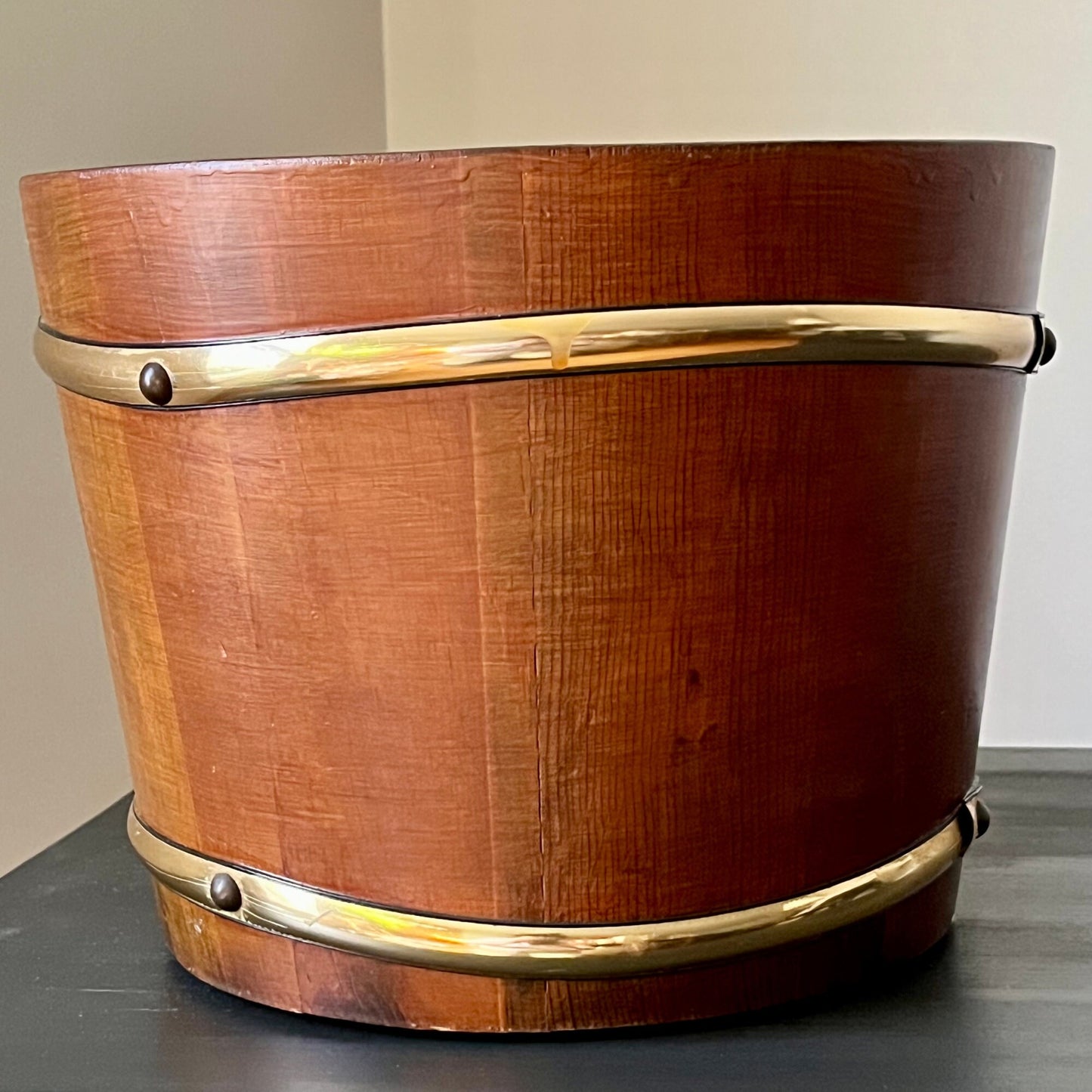 Mid Century Modern Wood Barrel Planter