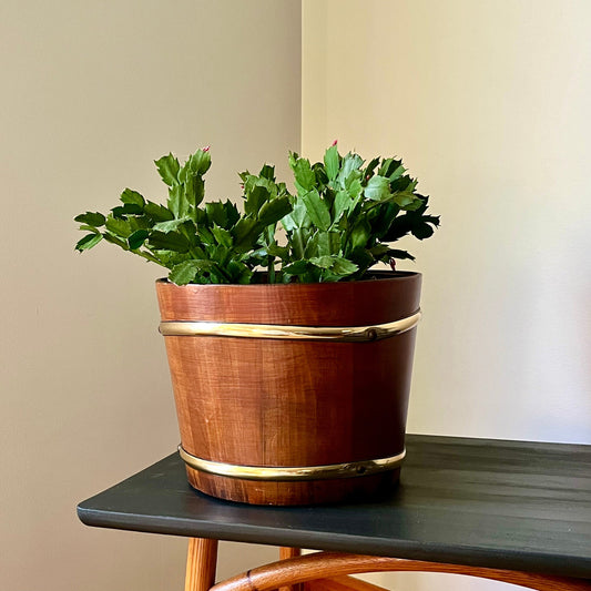 Mid Century Modern Wood Barrel Planter