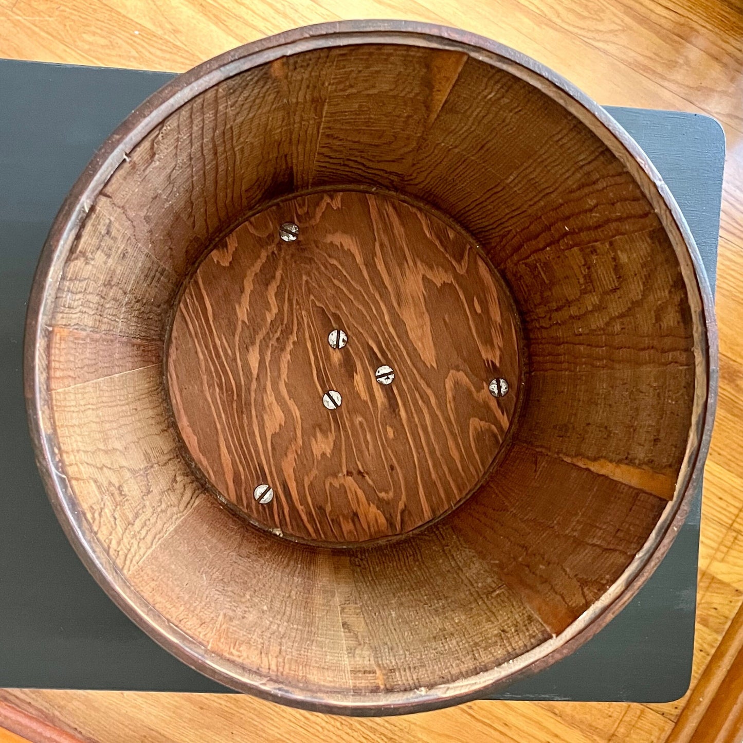 Mid Century Modern Wood Barrel Planter